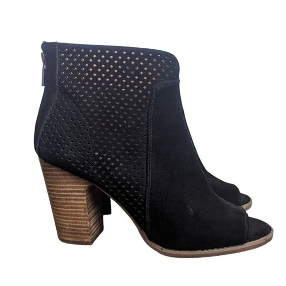 Lucky Brand Lamia Open Peep Toe Ankle Boots Booties Size 11M Black Suede - Picture 1 of 11